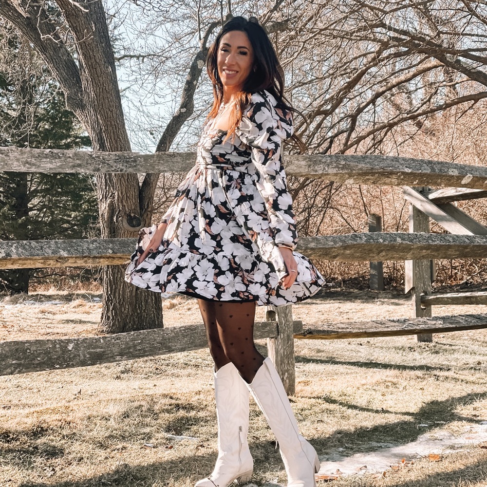 Floral ruched mini dress